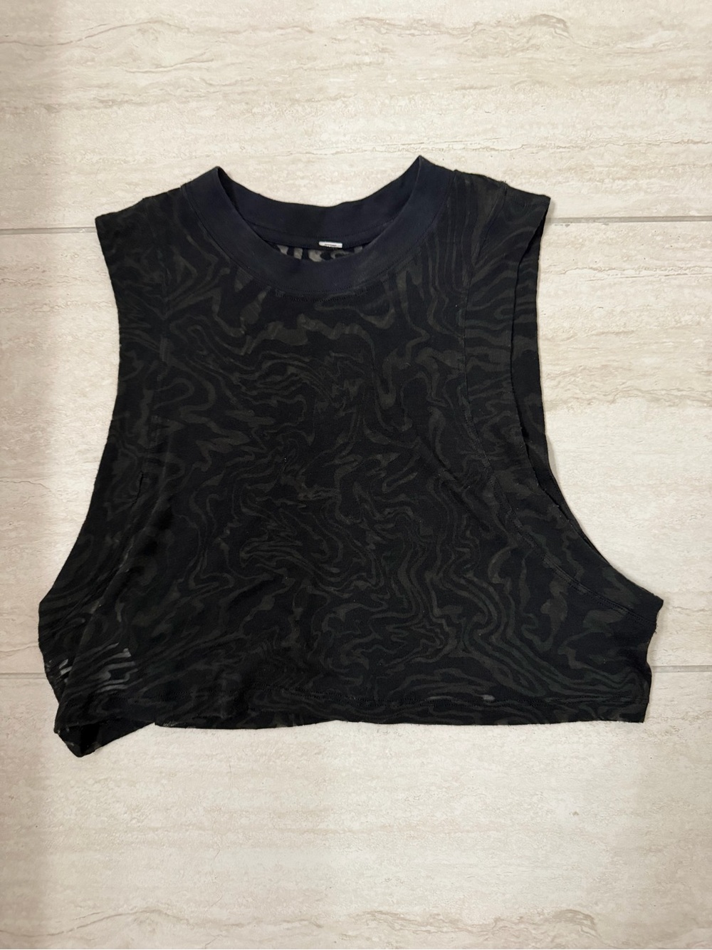 Sleeveless Black Sheer Patterned Crop Top Lululemon Tank